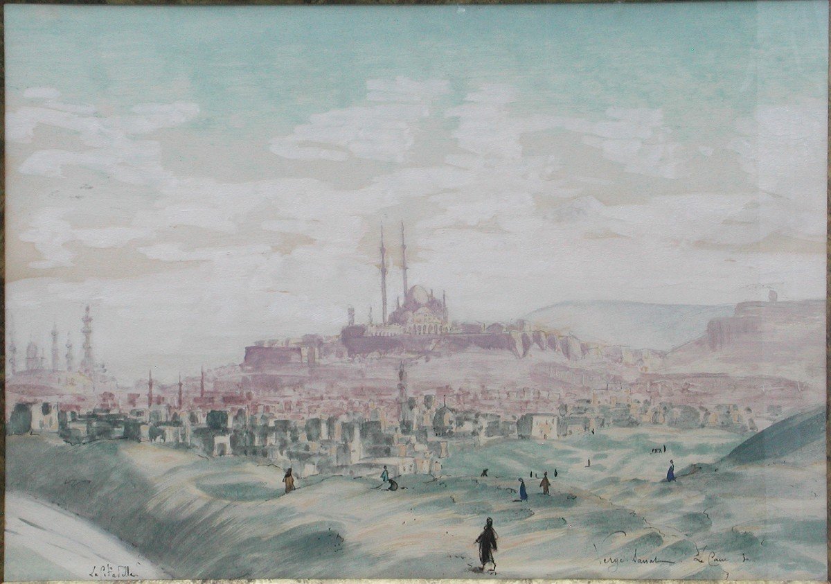 Henri Verge Sarrat  "cairo, The Citadel" 1930 Watercolor 30x41-photo-4